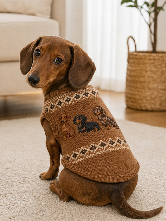 Vintage Dachshund Dogs Isle Pattern Print Pet Sleeveless Vest