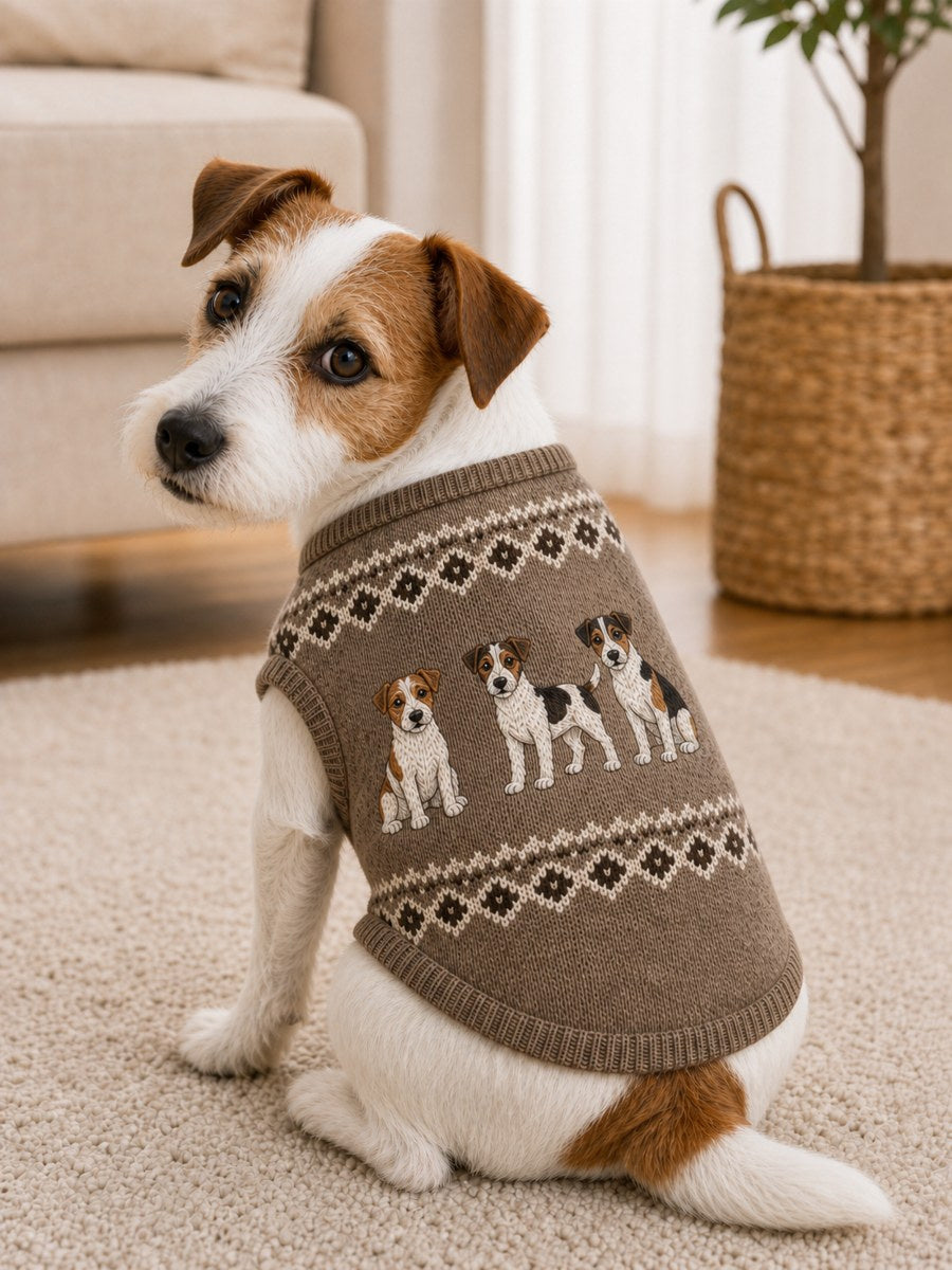 Vintage Jack Russell Terrier Dogs Isle Pattern Print Pet Sleeveless Vest