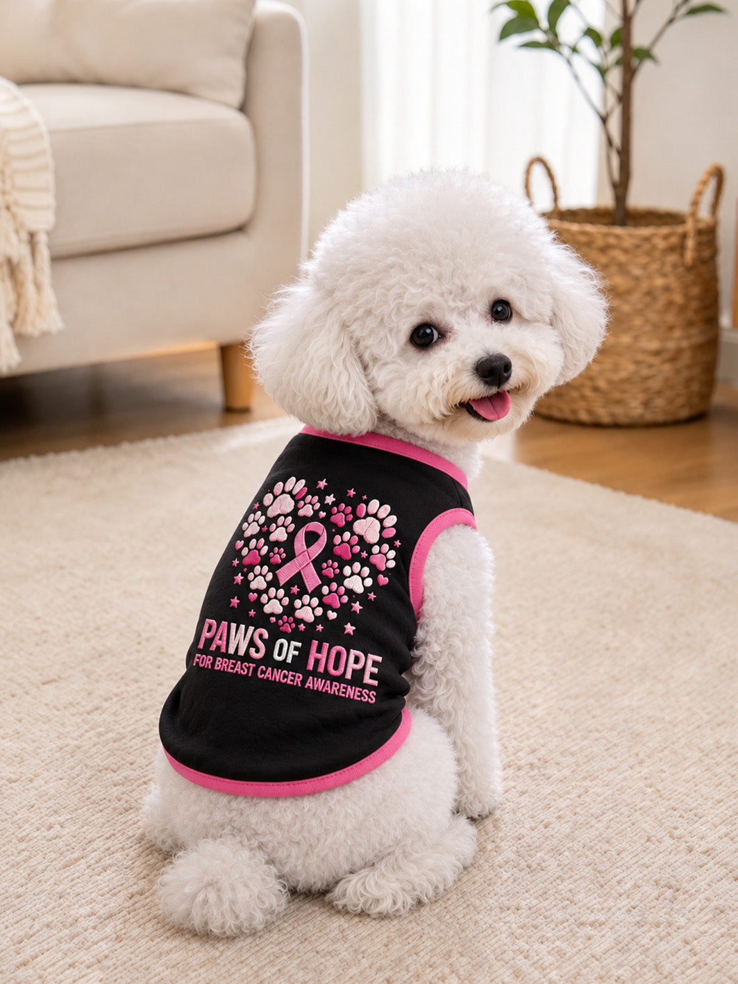 Paws Of Hope For Breast Cancer Awareness Pattern Pet Sleeveless Vest