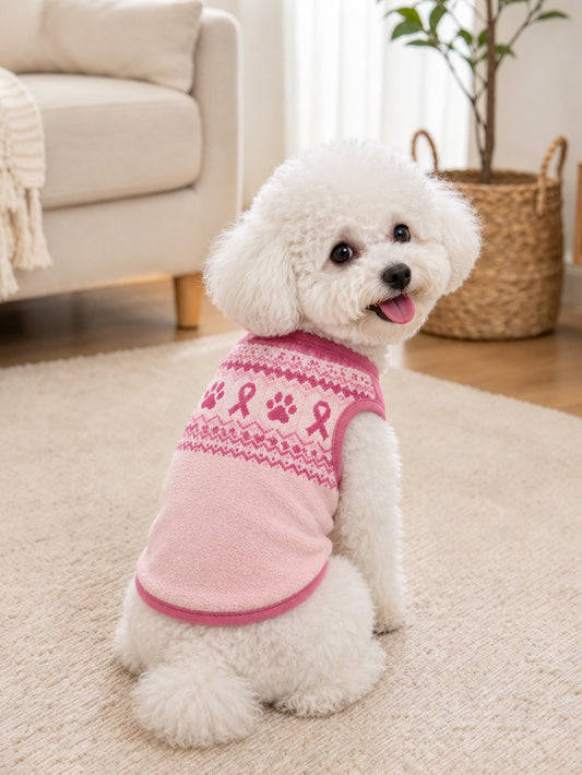 Dog Paws and Pink Awareness Ribbon Pattern Pet Sleeveless Vest