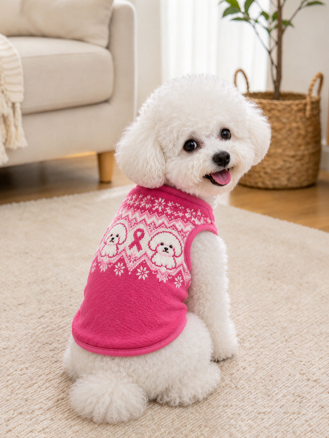 Bichon Frises and pink awareness ribbon pattern design Pet Sleeveless Vest