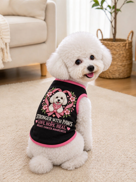 Stronger With Paws and Pink Awareness Ribbon Pattern Pet Sleeveless Vest