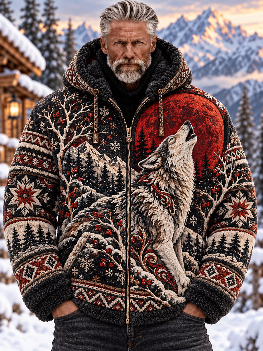 Men's Nordic Forest Animal Flannel Hooded Jacket