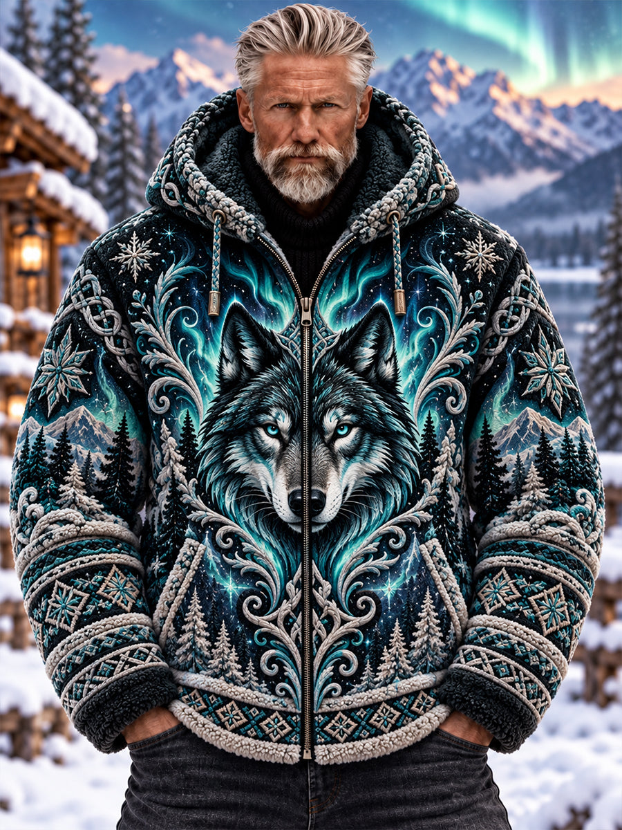 Men's Nordic Forest Animal Flannel Hooded Jacket