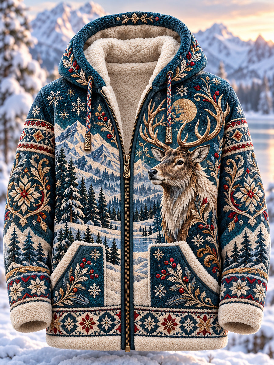Men's Nordic Forest Animal Flannel Hooded Jacket