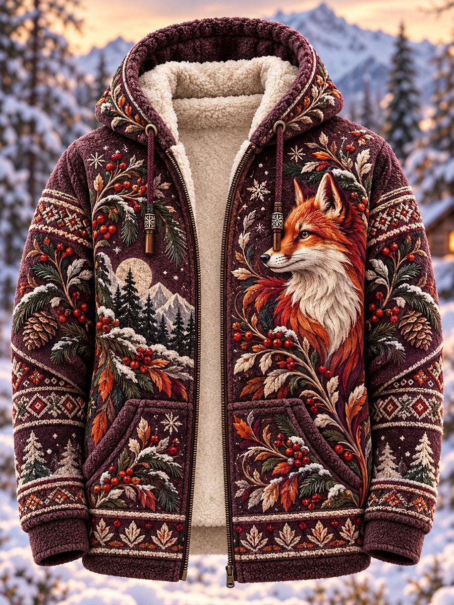 Men's Nordic Forest Animal Flannel Hooded Jacket