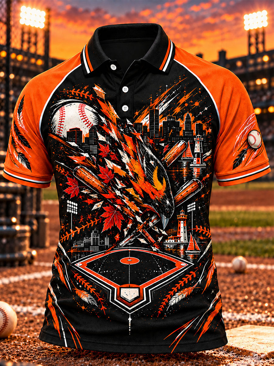 Men's American Baseball Baltimore Orioles Team Logo Polo Shirt