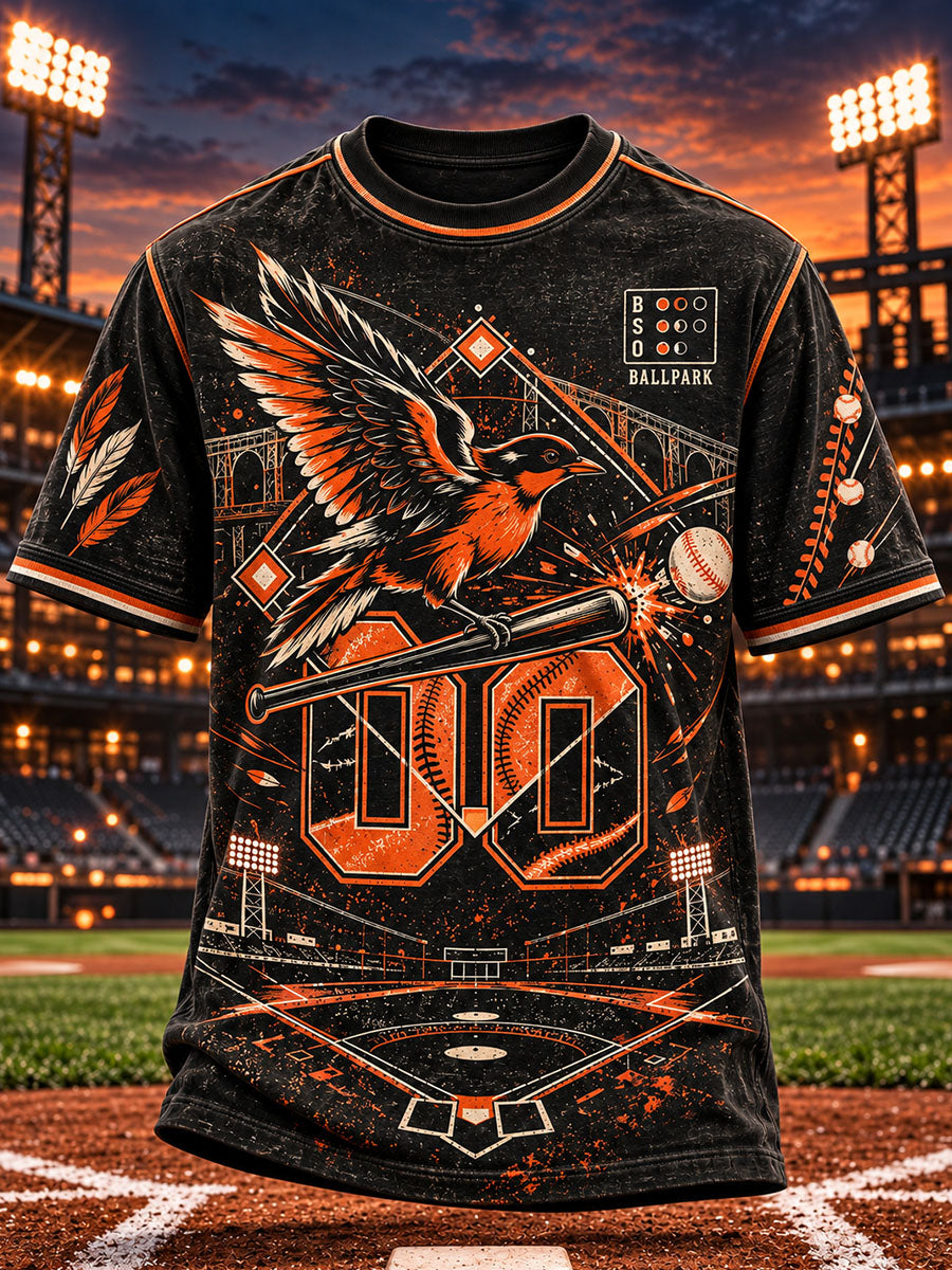 Men's American Baseball Baltimore Orioles Team Logo Crewneck T-Shirt