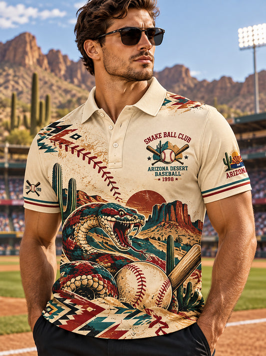 Men's Short-Sleeve Polo Shirt With Baseball-Themed Print