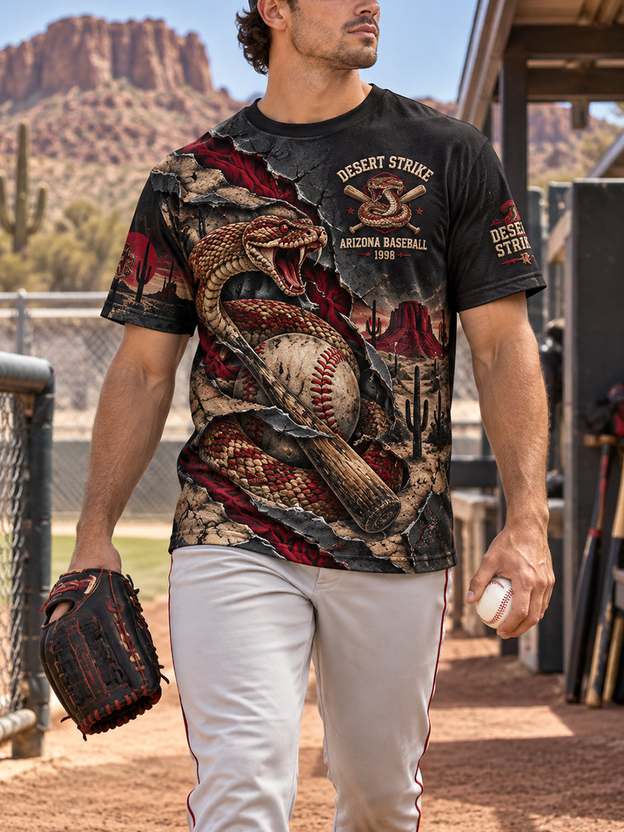 Men's Short-Sleeve T-Shirt With Baseball-Themed Print
