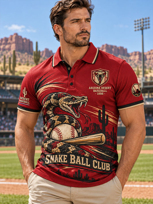 Men's Short-Sleeve Polo Shirt With Baseball-Themed Print