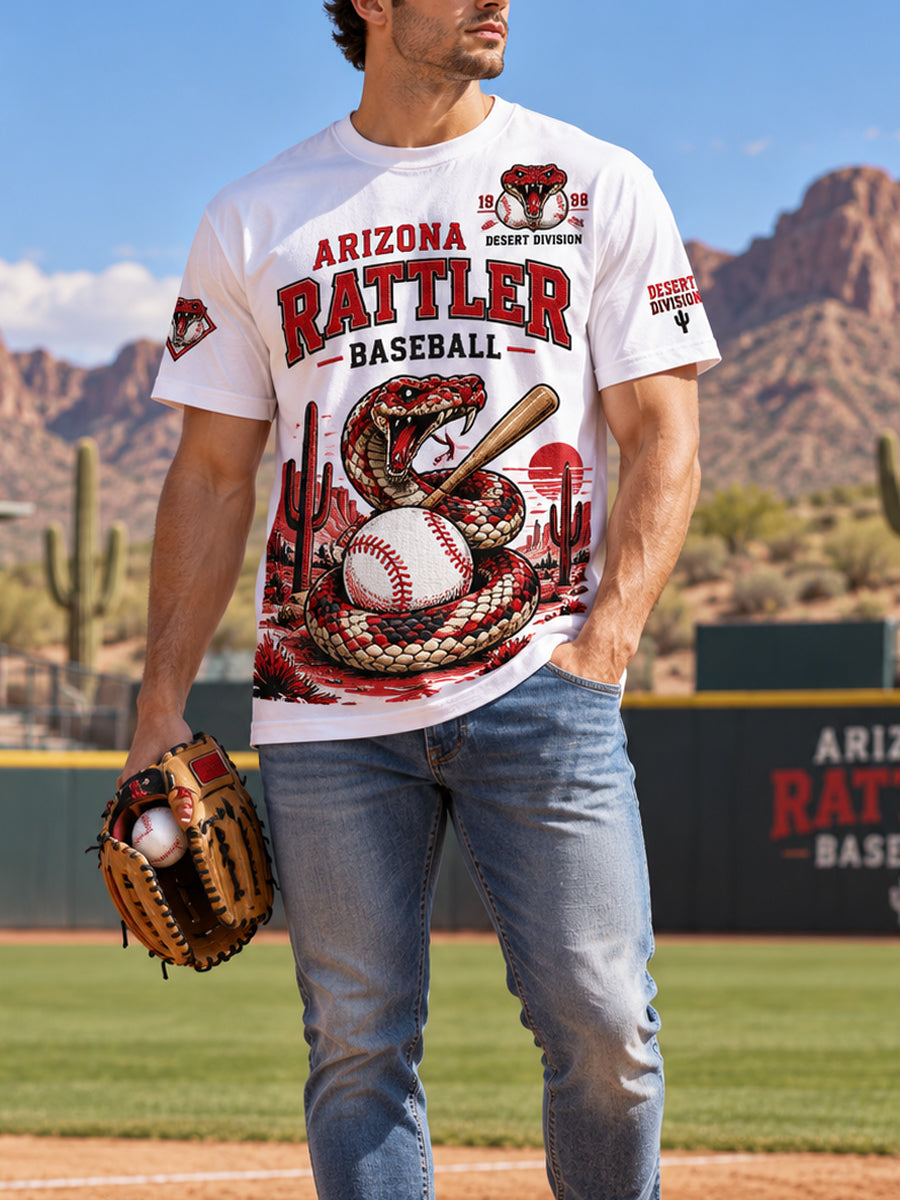 Men's Short-Sleeve T-Shirt With Baseball-Themed Print