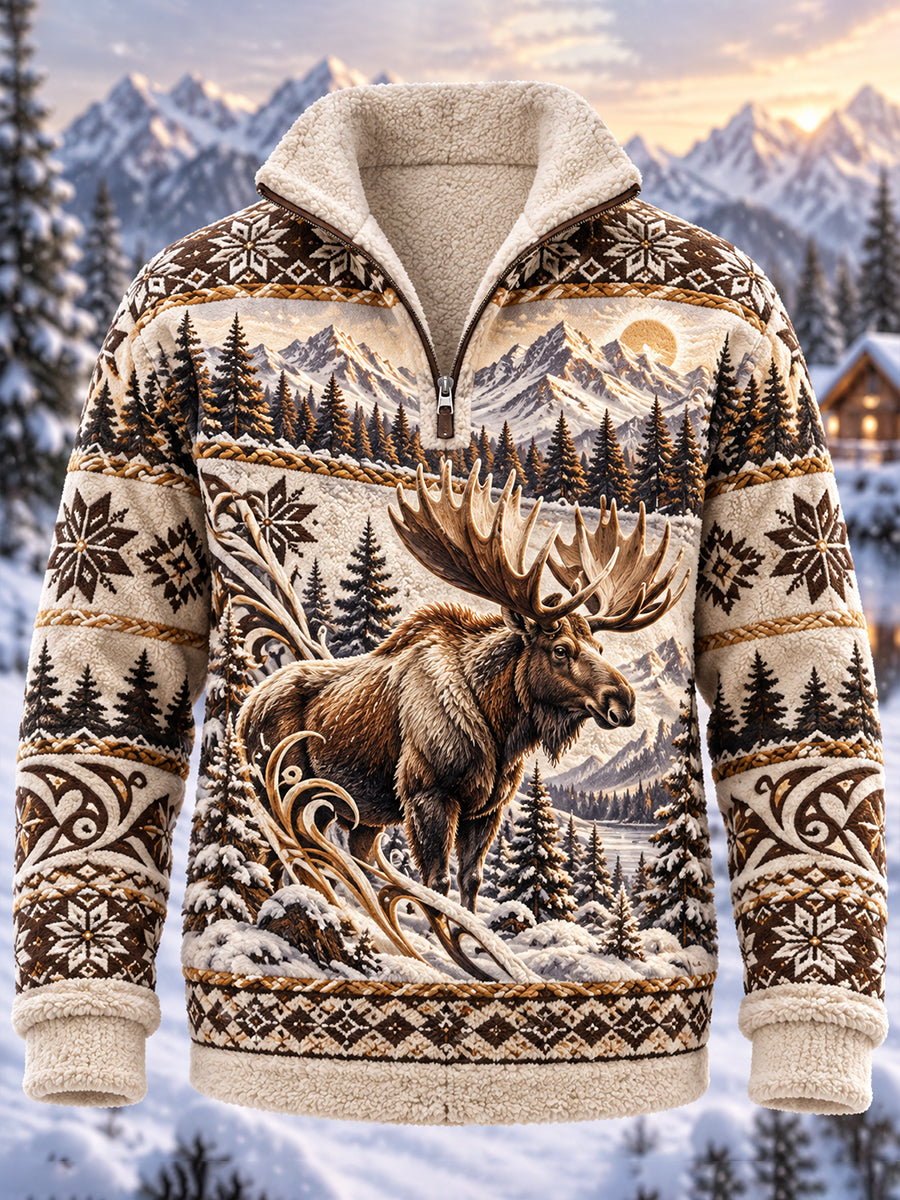 Men's Nordic Forest Animal Half-Zip Fleece Sweatshirt