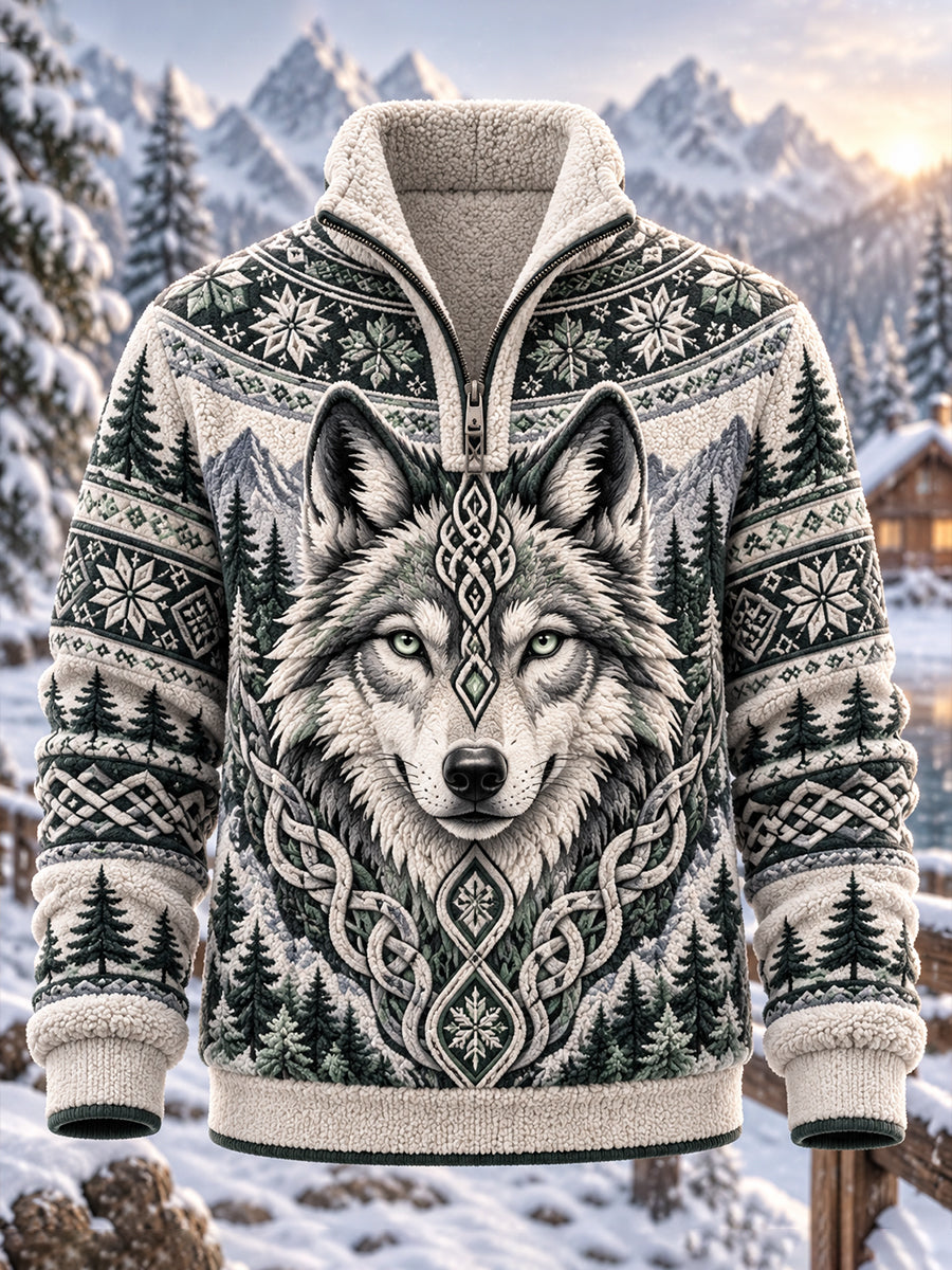 Men's Nordic Forest Animal Half-Zip Fleece Sweatshirt