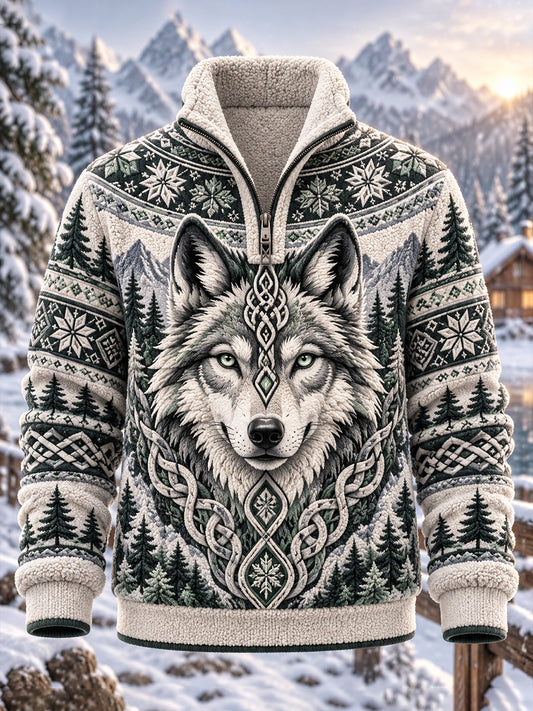 Men's Nordic Forest Animal Half-Zip Fleece Sweatshirt
