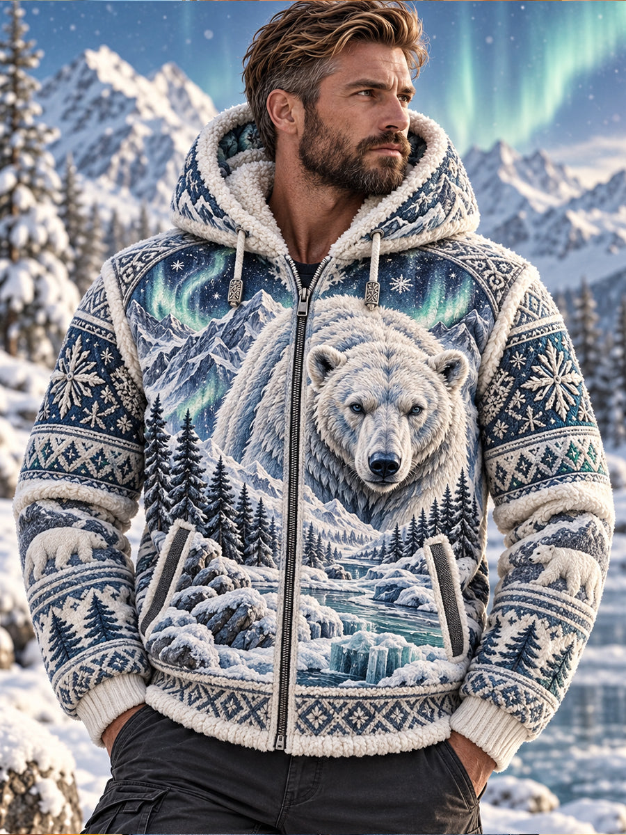 Men's Nordic Forest Animal Fleece-Lined Hoodie