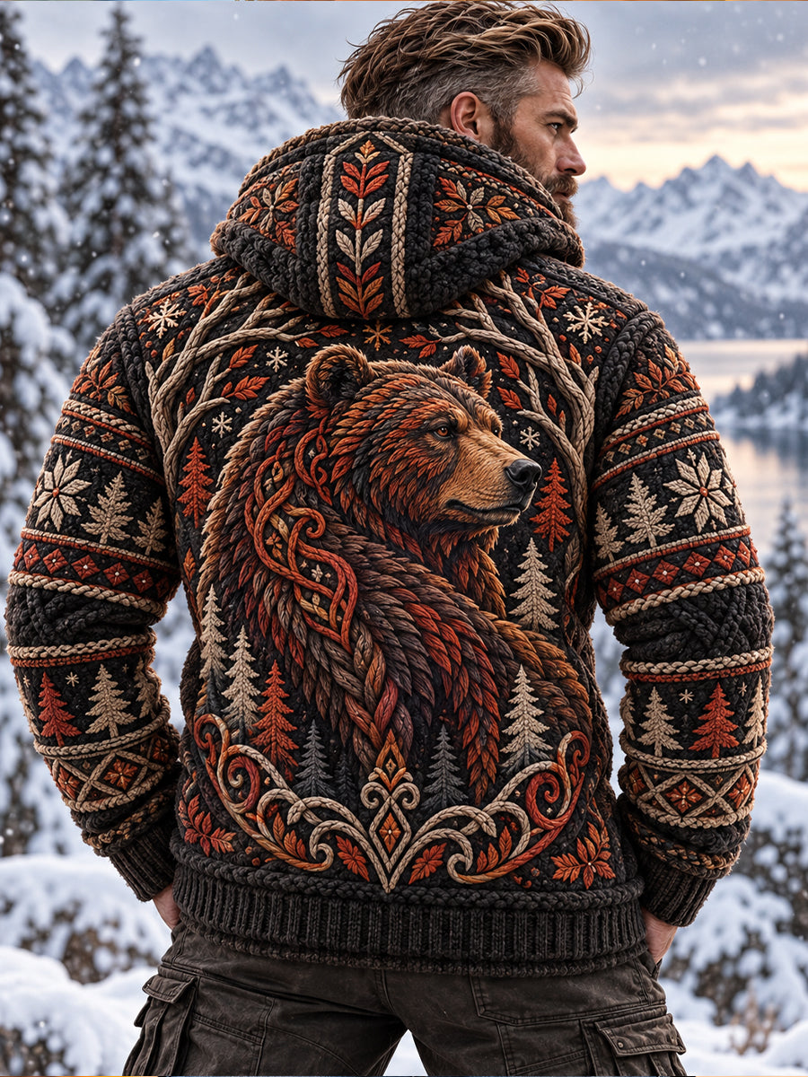 Men's Nordic Forest Animal Fleece-Lined Hoodie