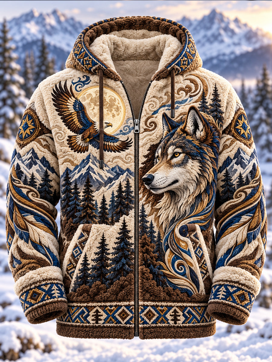 Men's Nordic Animal Print Flannel Zip-Up Hoodie