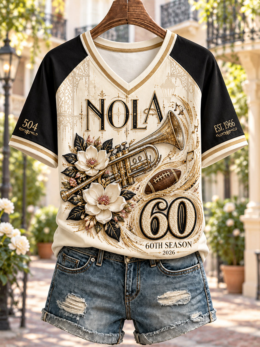 Women's New Orleans Saints V-Neck Off-Shoulder Short-Sleeved T-Shirt