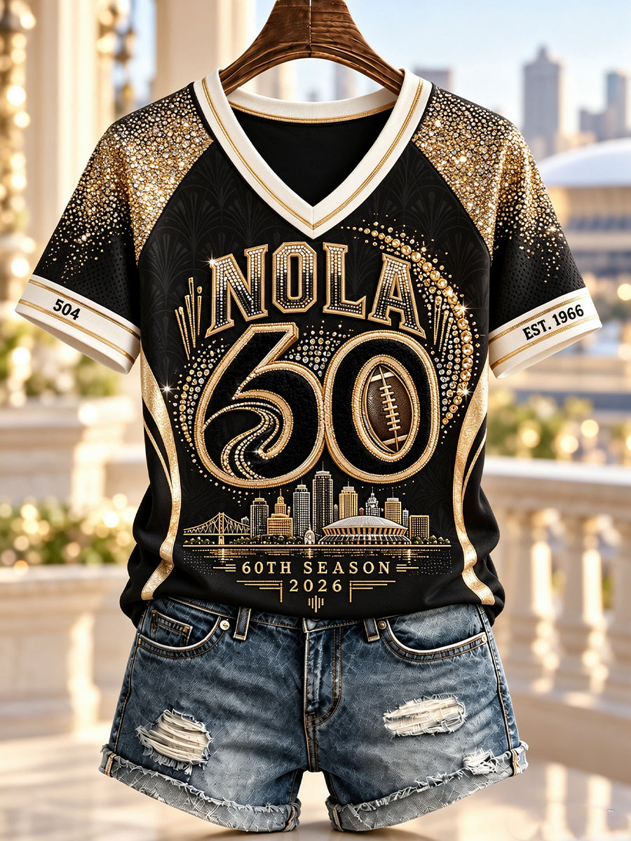 Women's New Orleans Saints V-Neck Off-Shoulder Short-Sleeved T-Shirt