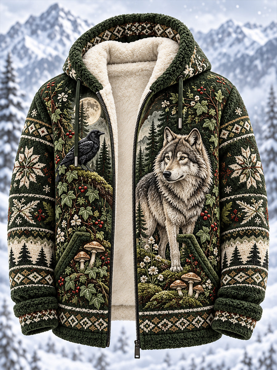 Men's Nordic-Style Animal Print Flannel Hooded Jacket