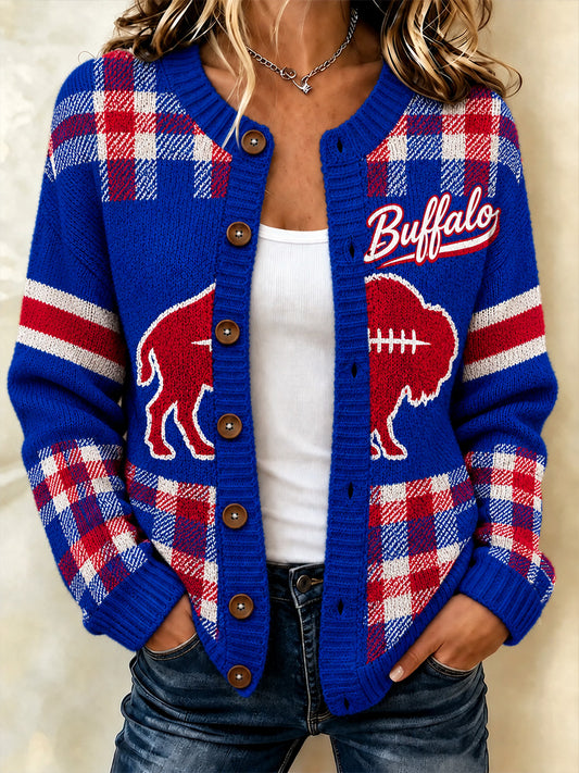 Women's Football Lover Buffalo Print Cardigan