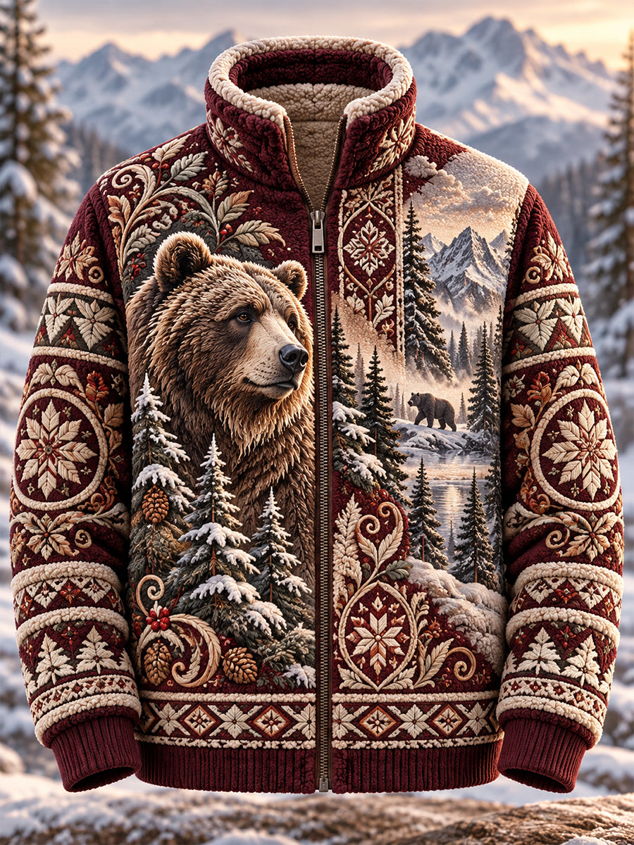 Men's Nordic Animals Flannel Zipper Jacket