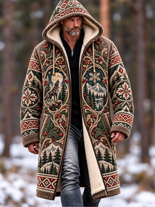 Men's  Nordic Forest Animals Fleece Lined Hoodie