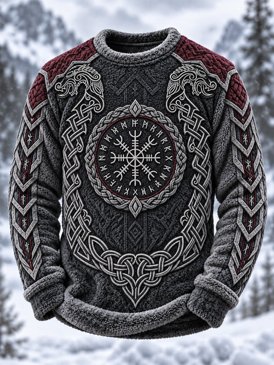 Men's Viking Art Round-Neck Flannel Top