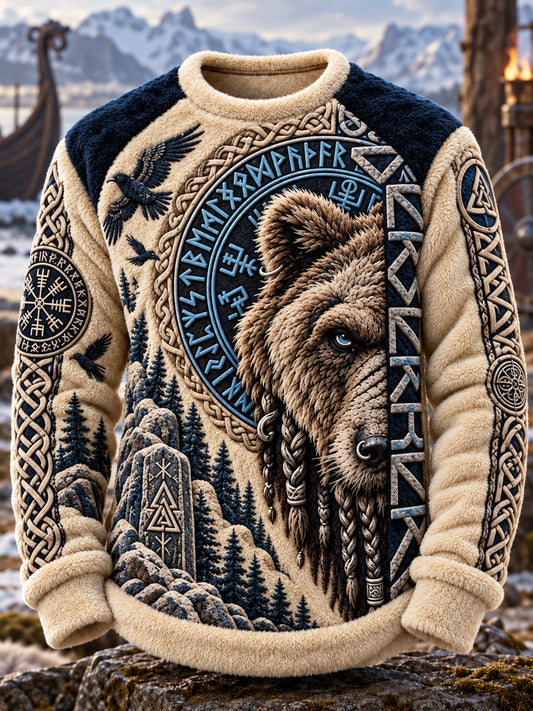 Men's Viking Art Round-Neck Flannel Top