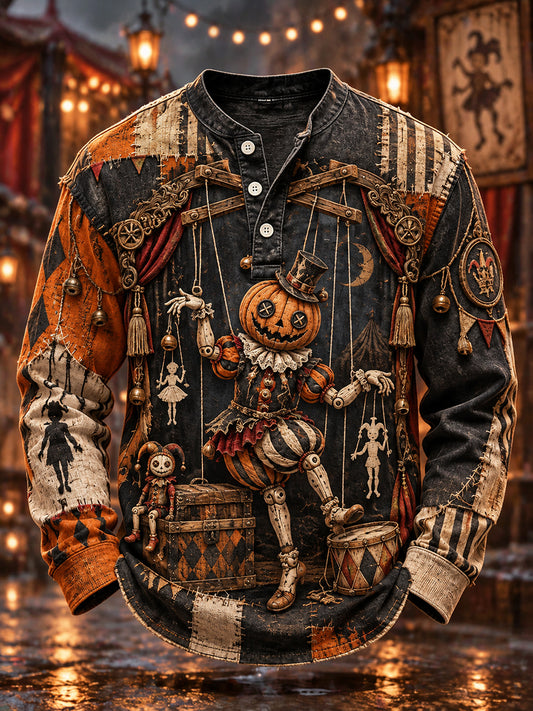 Men's American Halloween Printed Polo Sweatshirt