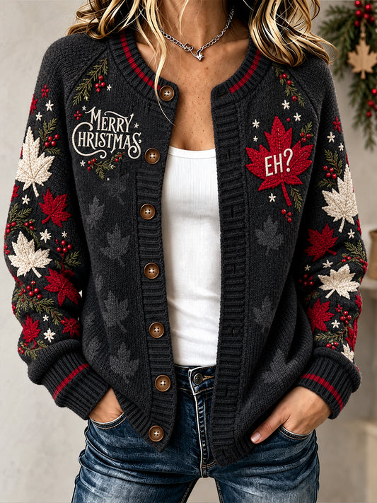 Women's Canada Christmas Art Printed Cardigan