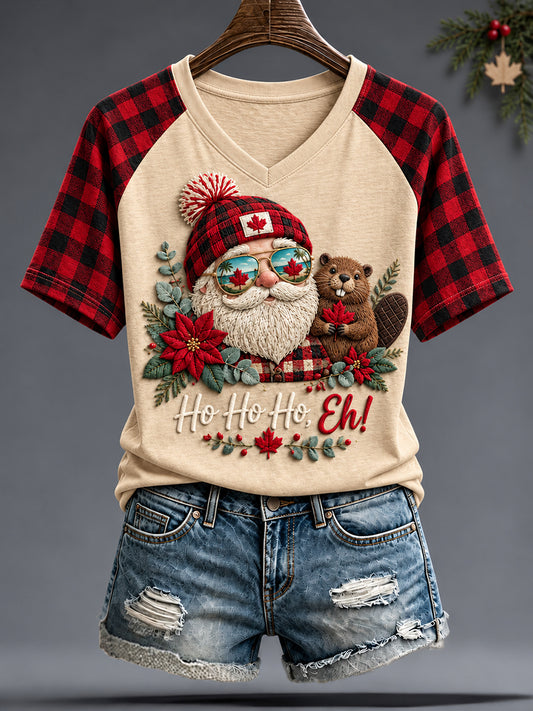 Women's Canada Christmas Art Printed T-shirt