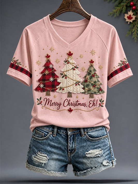 Women's Canada Christmas Art Printed T-shirt