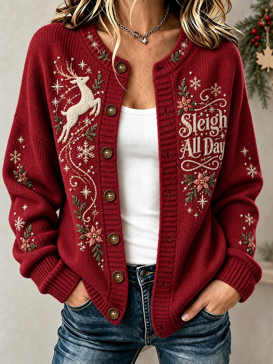 Women's Canada Christmas Art Printed Cardigan