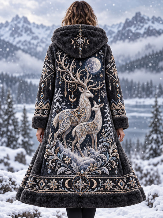 Women's Nordic-Style Autumn/Winter Animal-Themed Flannel Hooded Jacket