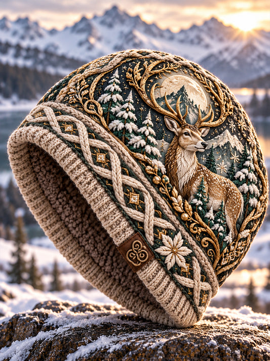 Unisex Nordic-Style Autumn/Winter Animal-Themed Print Hat