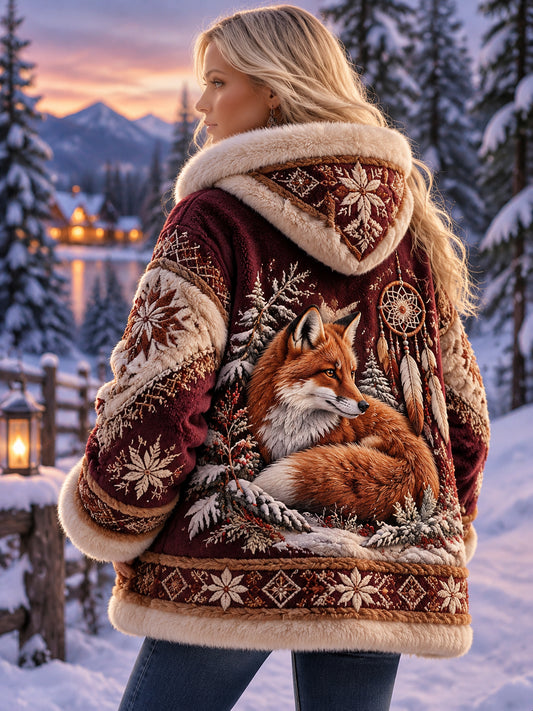Lady's Nordic Animals In Autumn And Winter Flannel Coat