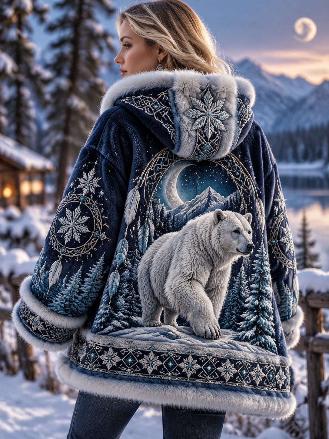 Lady's Nordic Animals In Autumn And Winter Flannel Coat
