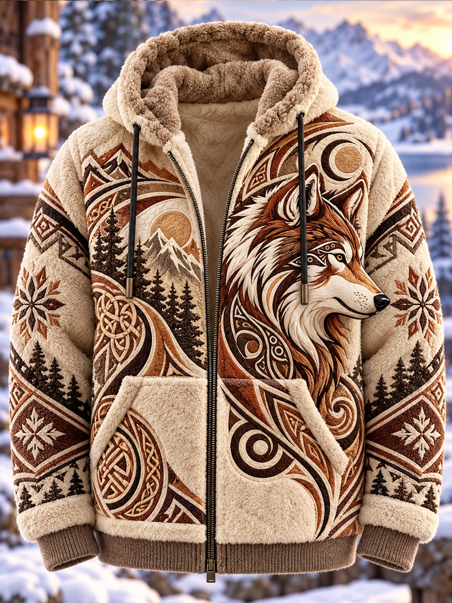 Men's Nordic Autumn And Winter Animals Flannel Jacket