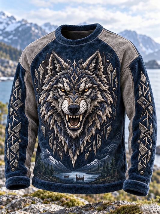 Men's Viking Art Round-Neck Flannel Top