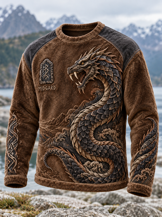 Men's Viking Art Round-Neck Flannel Top