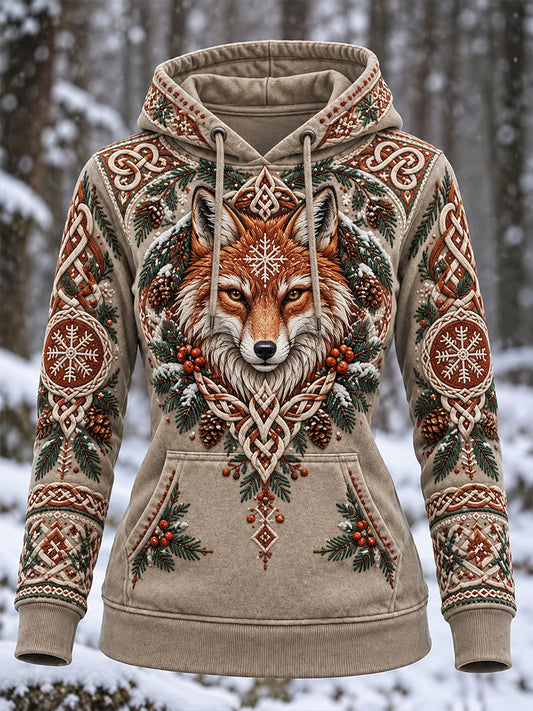 Lady's  Nordic Autumn And Winter Animals Hooded Sweatshirt