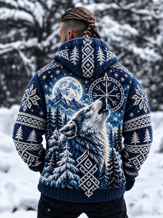 Men's Nordic Autumn And Winter Animals Hooded Cardigannt Hat
