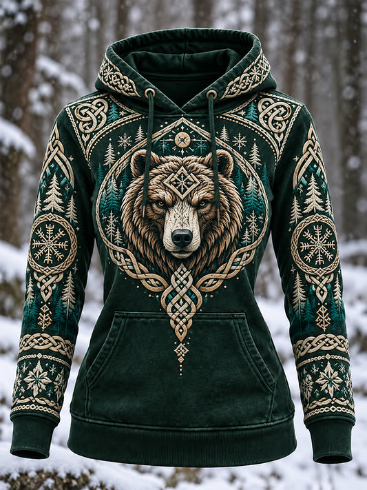 Lady's  Nordic Autumn And Winter Animals Hooded Sweatshirt
