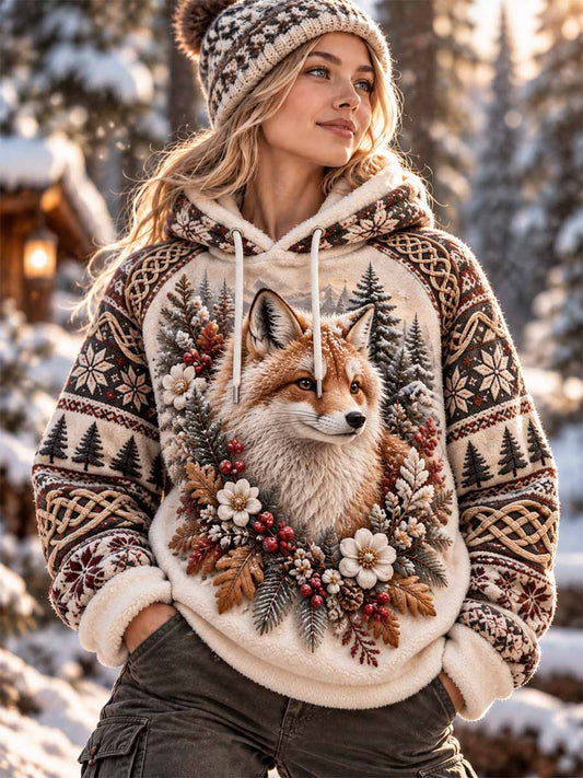 Women's Nordic Fox Pattern Print Hoodie