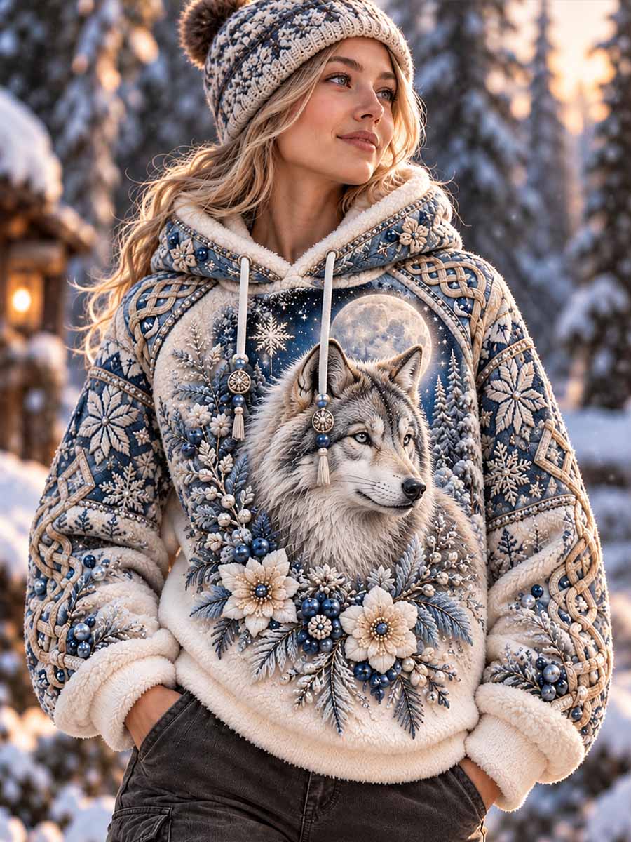 Women's Nordic Wolf Pattern Print Hoodie