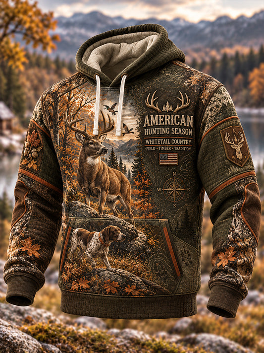 Men's  Hunting Season In The United States Checkered Cotton Hoodie