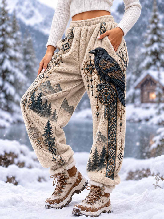 Women's Nordic Crow Pattern Print Pants