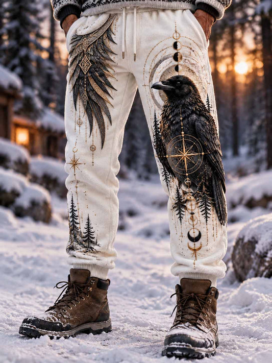 Men's Nordic Crow Pattern Print Pants